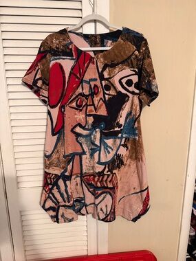 Abstract Picasso Inspired Short Sleeve Tunic Dress